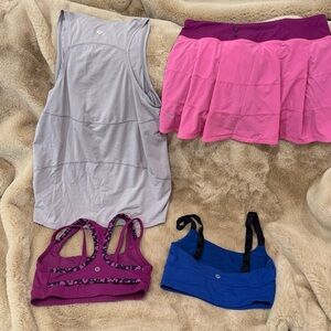 Lululemon bundle of 2 sports bras, 1 tank & 1 tennis skirt